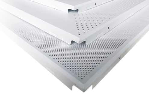 Detail view of an clip in aluminum ceiling tile